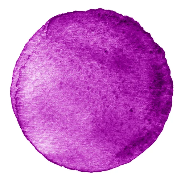 Purple watercolor circle. Stain with paper texture. Design element isolated on white background. Hand drawn abstract template — Stock Photo, Image