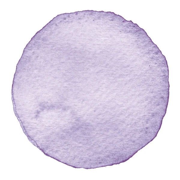 Cerchio acquerello viola. Macchia con texture di carta. Elemento di design isolato su sfondo bianco. Modello astratto disegnato a mano — Foto Stock