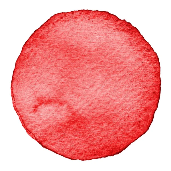 Cercle aquarelle rouge. Teinture avec la texture du papier. Élément de conception isolé sur fond blanc. Modèle abstrait dessiné à la main — Photo