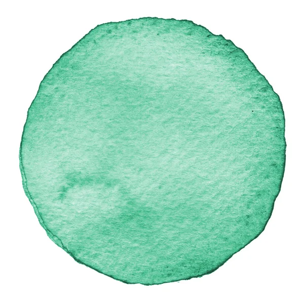 Cerchio acquerello verde. Macchia con texture di carta. Elemento di design isolato su sfondo bianco. Modello astratto disegnato a mano — Foto Stock