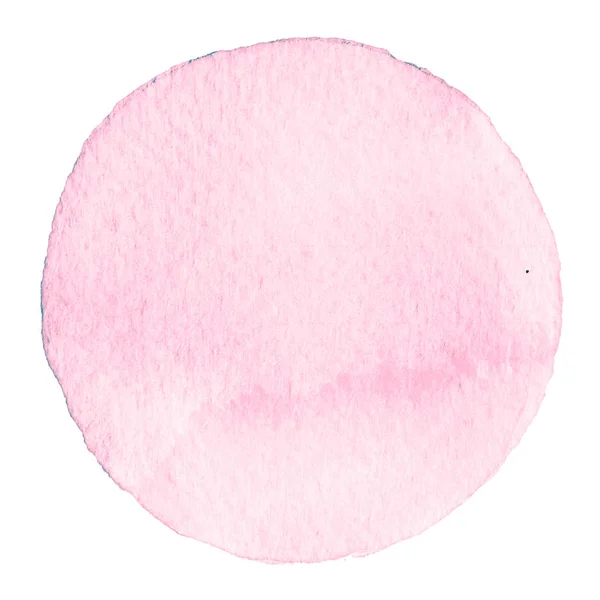 Cerchio acquerello rosa. Macchia con texture di carta. Elemento di design isolato su sfondo bianco. Modello astratto disegnato a mano — Foto Stock