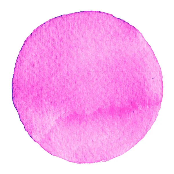 핑크 수채화 원형입니다. 종이 텍스처와 얼룩. 흰색 배경에 고립 된 디자인 요소입니다. 손으로 그린된 추상 템플릿 — 스톡 사진