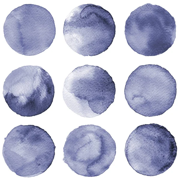 Círculos de acuarela colección colores grises. Conjunto de manchas aisladas sobre fondo blanco. Elementos de diseño — Foto de Stock