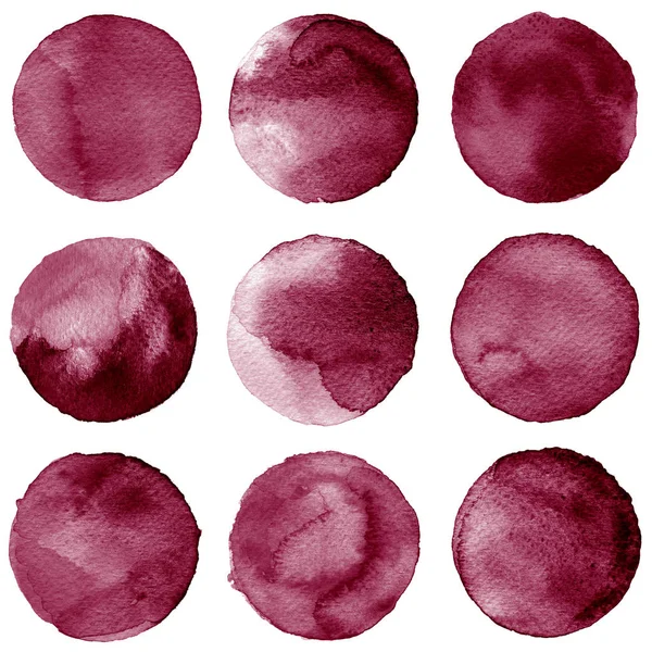 Akvarell cirklar samling vin färger. Fläckar som isolerad på vit bakgrund. Designelement — Stockfoto