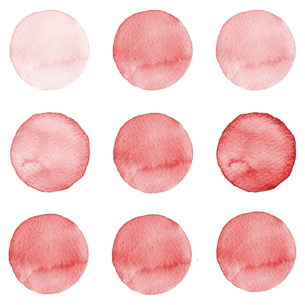 Círculos de acuarela colección de colores vinoso y rosa. Conjunto de manchas aisladas sobre fondo blanco. Elementos de diseño — Foto de Stock