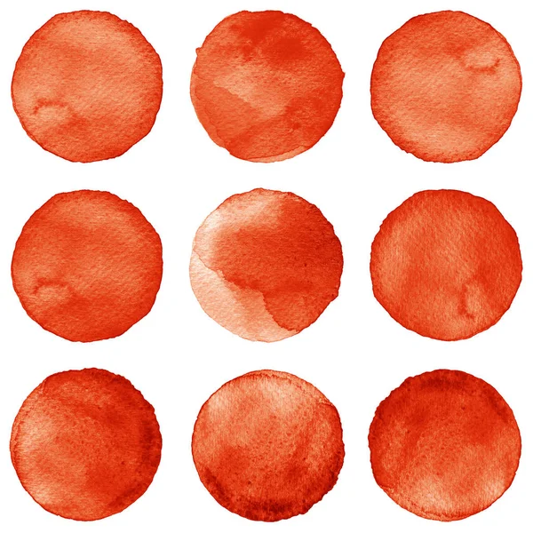 Ακουαρέλα κύκλοι συλλογή οινικής και κόκκινα χρώματα. Λεκέδες που απομονώνονται σε λευκό φόντο. Στοιχεία σχεδιασμού — Φωτογραφία Αρχείου