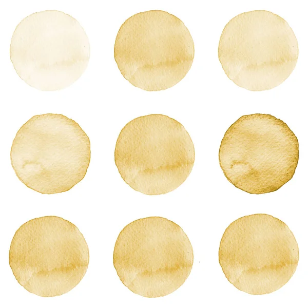 Uppsättning av brun, kaffe färg akvarell hand målade cirkel isolerade på vitt. Illustration till konstnärlig gestaltning. Runda fläckar, blobbar — Stockfoto