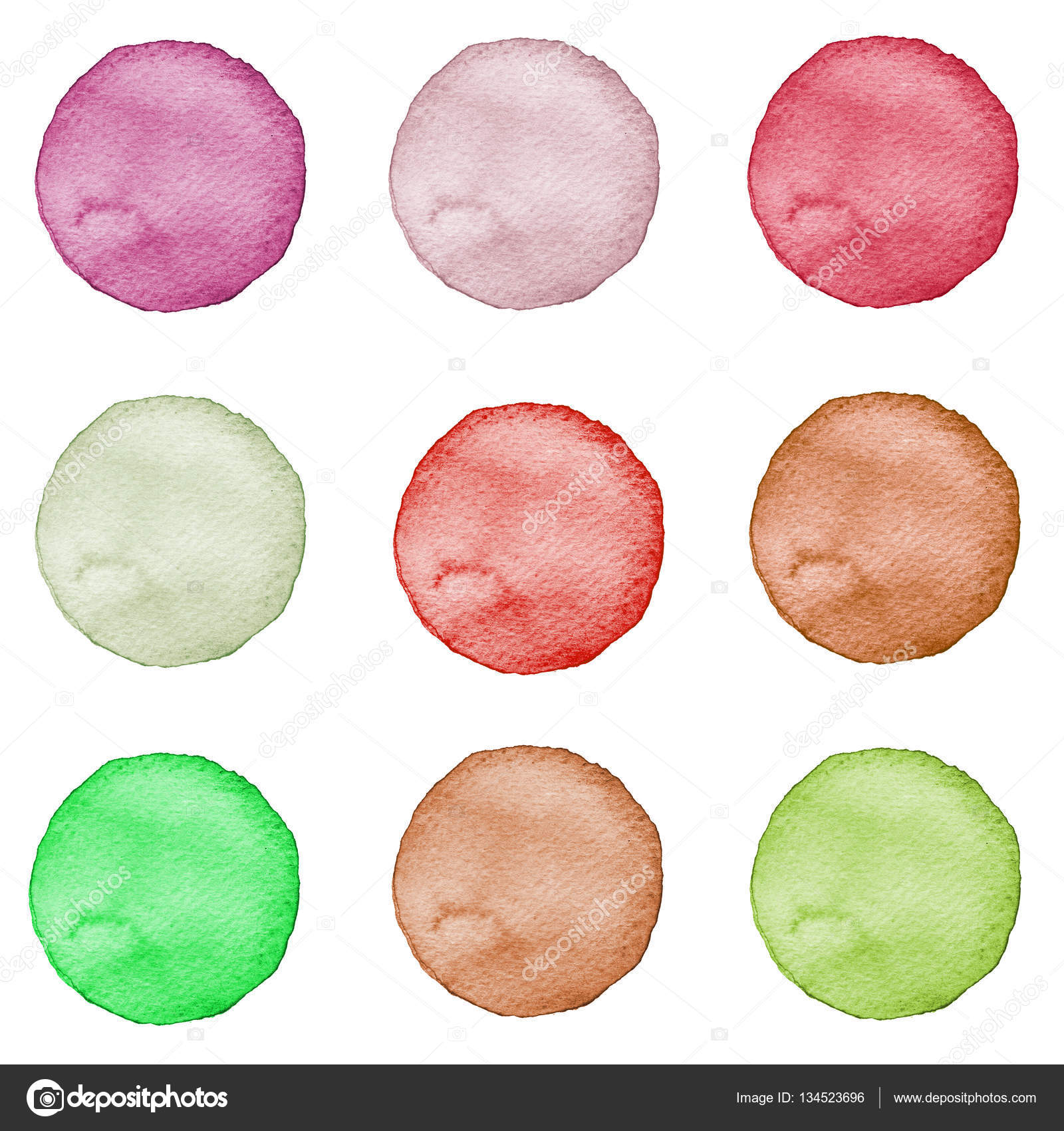 Set di acquerello cerchi colori pastello Illustrazione per il disegno artistico Macchie rotonde