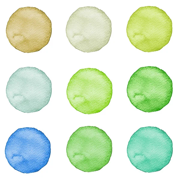 Conjunto de círculos aquarela cores pastel. Ilustração para design artístico. Manchas redondas, manchas isoladas em branco . — Fotografia de Stock