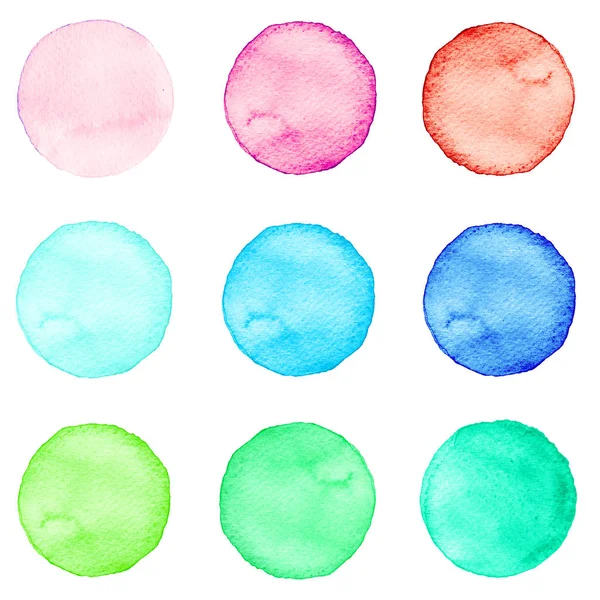 Conjunto de círculos aquarela cores pastel. Ilustração para design artístico. Manchas redondas, manchas isoladas em branco . — Fotografia de Stock