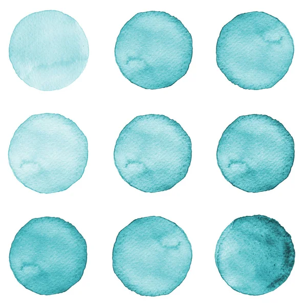 水彩サークル コレクション ブルー色。白い背景で隔離設定汚れ。デザイン要素 — ストック写真