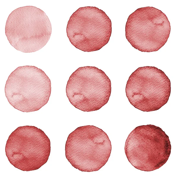 Συλλογή οινικής χρώματα ακουαρέλα κύκλους. Λεκέδες που απομονώνονται σε λευκό φόντο. Στοιχεία σχεδιασμού — Φωτογραφία Αρχείου