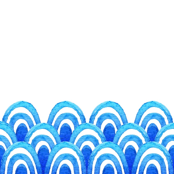 Αφηρημένη γεωμετρικό μοτίβο με μπλε ακουαρέλα κύμα. Στη θάλασσα με φόντο. Χέρι εικονογράφηση. Δημιουργική πρότυπο για κάρτα, πρόσκληση, φυλλάδιο, αφίσα, φυλλάδιο. — Φωτογραφία Αρχείου