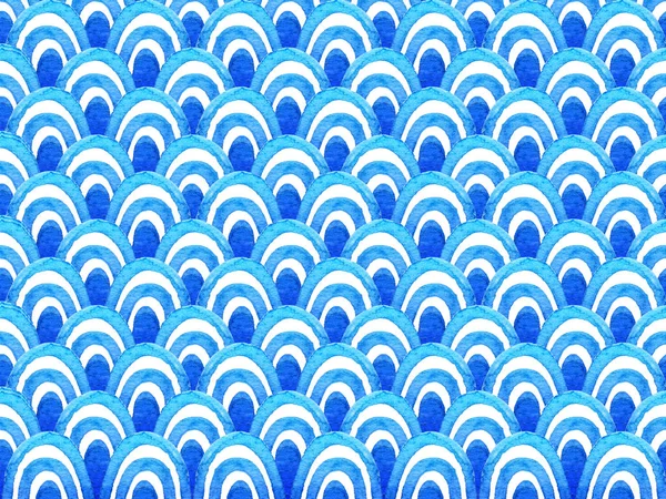 Abstraktes geometrisches Muster mit blauer Aquarellwelle. Meereshintergrund. handgezeichnete Illustration. Kreative Vorlage für Karte, Plakat, Einladung, Flyer, Broschüre. — Stockfoto