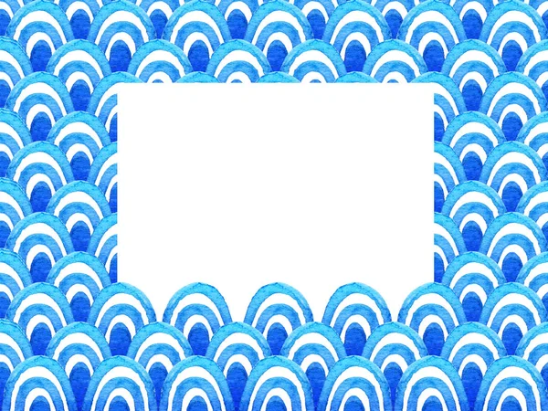 블루 수채화 파와 추상 기하학적 패턴입니다. 바다 배경입니다. 손으로 그린 그림입니다. 카드, 포스터, 초대장, 전단, 팜플렛에 대 한 크리에이 티브 서식 파일. — 스톡 사진