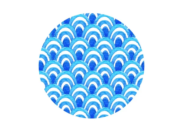 Abstracte geometrische patroon met blauwe aquarel Golf. Achtergrond van de zee. Handgetekende illustratie. Creatieve sjabloon voor card, uitnodiging, affiche, folder, brochure. — Stockfoto