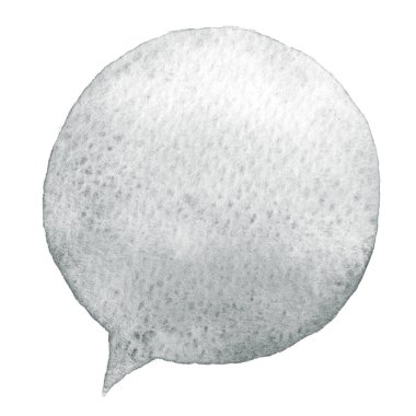 Beyaz arka plan üzerinde izole gri suluboya konuşma balonu. Elle çizilmiş boya lekesi