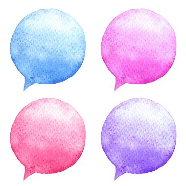 Suluboya konuşma seti kabarcıklar. Resimde çizilmiş. Sosyal Medya Icons.