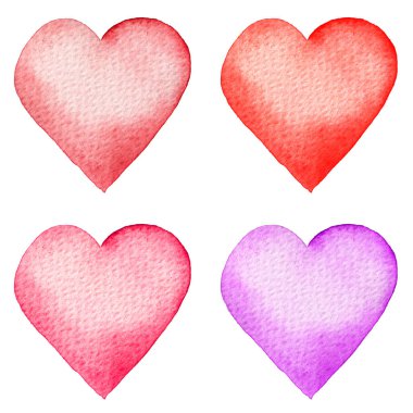 Suluboya kalpler kümesi. El boyalı. İzole nesneleri mükemmel Sevgililer günü kartı veya romantik posta kartları.