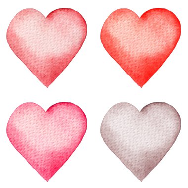 Suluboya kalpler kümesi. El boyalı. İzole nesneleri mükemmel Sevgililer günü kartı veya romantik posta kartları.