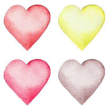 Suluboya kalpler kümesi. El boyalı. İzole nesneleri mükemmel Sevgililer günü kartı veya romantik posta kartları.