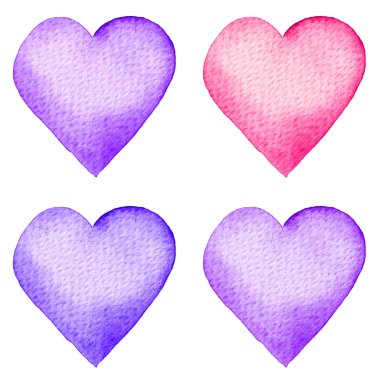 Suluboya kalpler kümesi. El boyalı. İzole nesneleri mükemmel Sevgililer günü kartı veya romantik posta kartları.