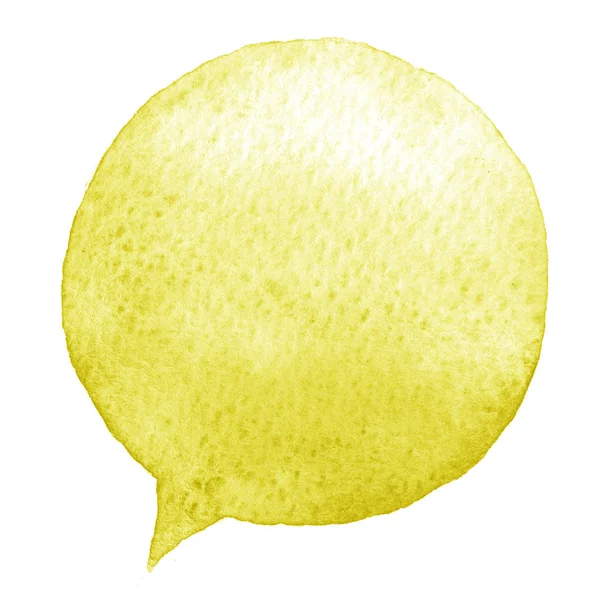 Burbuja de habla de acuarela amarilla aislada sobre fondo blanco. Mancha de pintura dibujada a mano — Foto de Stock