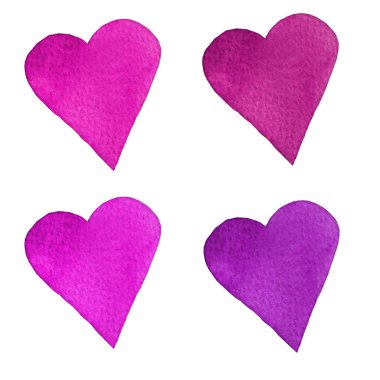 Suluboya kalpler kümesi. El boyalı. İzole nesneleri mükemmel Sevgililer günü kartı veya romantik posta kartları.