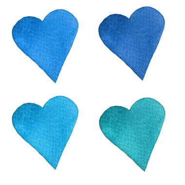 Suluboya kalpler kümesi. El boyalı. İzole nesneleri mükemmel Sevgililer günü kartı veya romantik posta kartları.