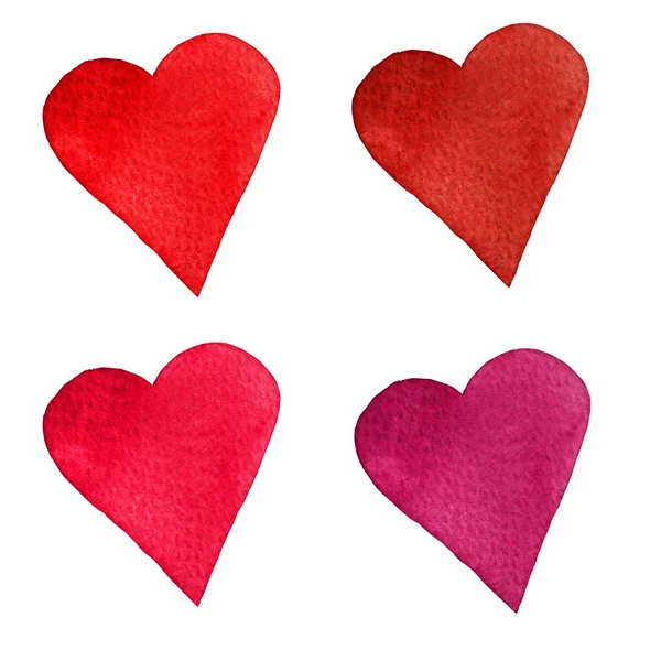 Set aquarel harten. Hand geschilderd. Geïsoleerde objecten ideaal voor Valentijnskaart of romantische postkaarten. — Stockfoto