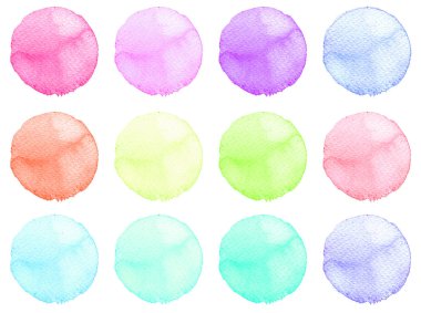 Suluboya resmi sanatsal tasarım için. Yuvarlak lekeler, BLOB'ları mavi, kırmızı, yeşil, kahverengi renk