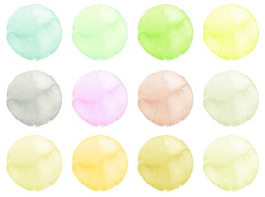 Suluboya resmi sanatsal tasarım için. Yuvarlak lekeler, BLOB'ları mavi, kırmızı, yeşil, kahverengi renk