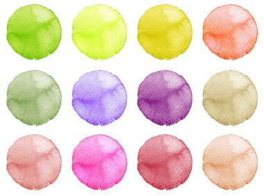 Suluboya resmi sanatsal tasarım için. Yuvarlak lekeler, BLOB'ları mavi, kırmızı, yeşil, kahverengi renk