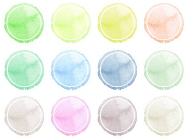 Suluboya resmi sanatsal tasarım için. Yuvarlak lekeler, BLOB'ları mavi, kırmızı, yeşil, kahverengi renk