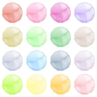 Suluboya resmi sanatsal tasarım için. Yuvarlak lekeler, BLOB'ları mavi, kırmızı, yeşil, kahverengi renk