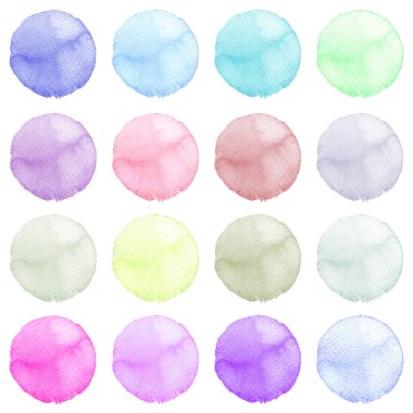 Suluboya resmi sanatsal tasarım için. Yuvarlak lekeler, BLOB'ları mavi, kırmızı, yeşil, kahverengi renk