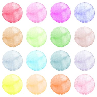 Suluboya resmi sanatsal tasarım için. Yuvarlak lekeler, BLOB'ları mavi, kırmızı, yeşil, kahverengi renk