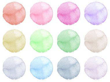 Suluboya resmi sanatsal tasarım için. Yuvarlak lekeler, BLOB'ları mavi, kırmızı, yeşil, kahverengi renk