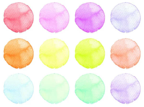 Suluboya resmi sanatsal tasarım için. Yuvarlak lekeler, BLOB'ları mavi, kırmızı, yeşil, kahverengi renk