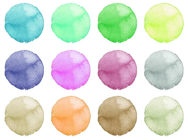 Aquarelle Illustration pour la conception artistique. Taches rondes, lobes de couleur bleue, rouge, verte, marron — Photo