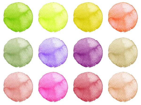 Suluboya resmi sanatsal tasarım için. Yuvarlak lekeler, BLOB'ları mavi, kırmızı, yeşil, kahverengi renk