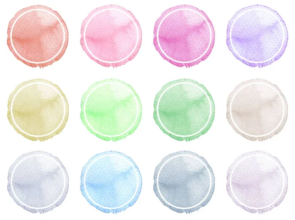 Suluboya resmi sanatsal tasarım için. Yuvarlak lekeler, BLOB'ları mavi, kırmızı, yeşil, kahverengi renk