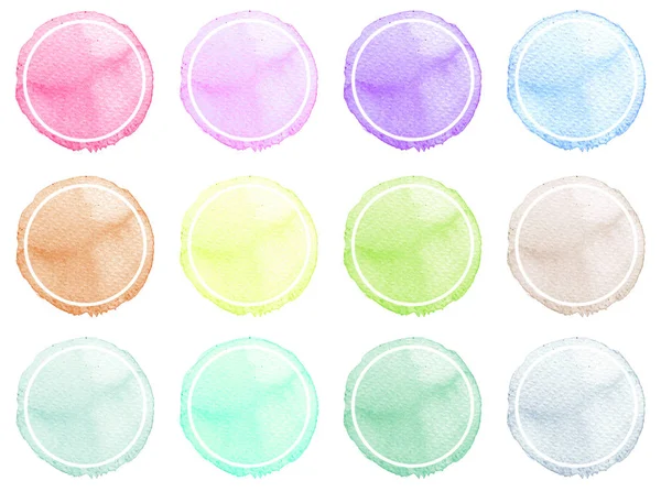 Suluboya resmi sanatsal tasarım için. Yuvarlak lekeler, BLOB'ları mavi, kırmızı, yeşil, kahverengi renk