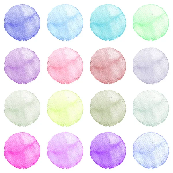 Suluboya resmi sanatsal tasarım için. Yuvarlak lekeler, BLOB'ları mavi, kırmızı, yeşil, kahverengi renk