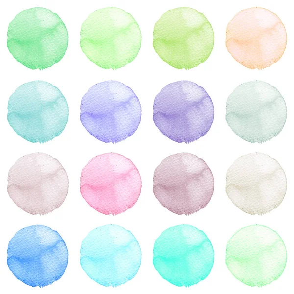 Suluboya resmi sanatsal tasarım için. Yuvarlak lekeler, BLOB'ları mavi, kırmızı, yeşil, kahverengi renk