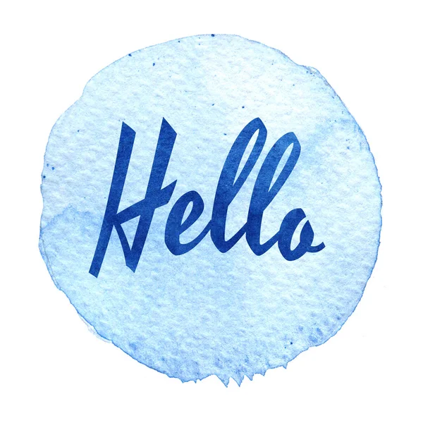 Merhaba yazı ile suluboya mavi daire