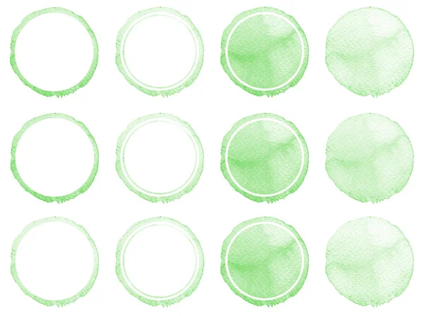 Aquarel cirkels collectie groene kleuren. Vlekken instellen geïsoleerd op een witte achtergrond. Ontwerpelementen — Stockfoto