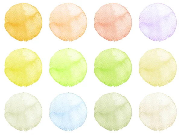 Suluboya resmi sanatsal tasarım için. Yuvarlak lekeler, BLOB'ları mavi, kırmızı, yeşil, kahverengi renk