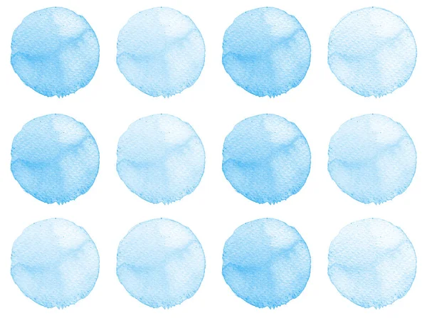 Συλλογή μπλε χρώματα ακουαρέλα κύκλους. Λεκέδες που απομονώνονται σε λευκό φόντο. Στοιχεία σχεδιασμού — Φωτογραφία Αρχείου