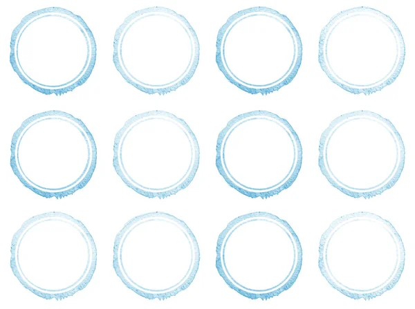 Círculos aquarela coleção cores azuis. Manchas isoladas sobre fundo branco. Elementos de projeto — Fotografia de Stock